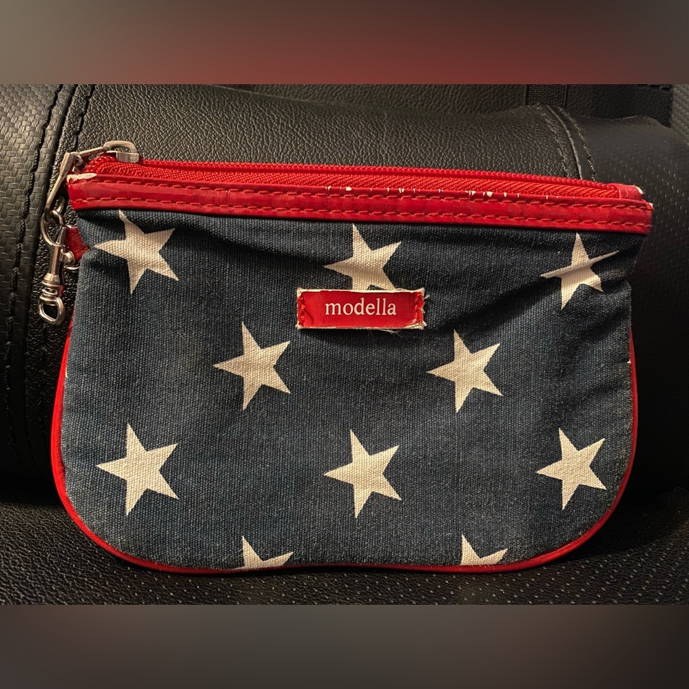 Modella Zipper Pouch Red White Blue Stars chain latch purse make up travel bag
